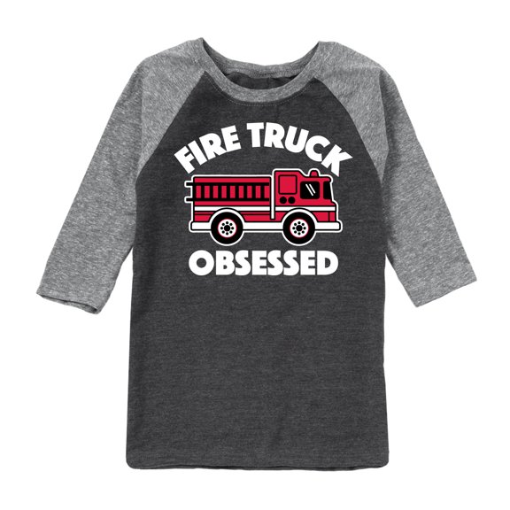 Instant Message - Fire Truck Obsessed - Toddler & Youth Raglan Graphic T-Shirt