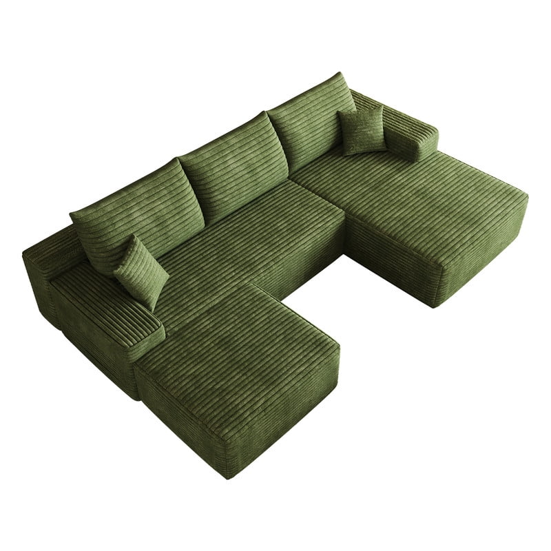 107" Cloud Sectional Sofa with Ottoman, Modern U-Shaped Modular Sofa, Deep Seat Upholstered Couch with Plush Corduroy Fabric, No Assembly Required, Comfort Corner Sofa for Living Room & Apartment