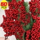 thumbnail image 2 of 60/1 piezas de ramas de bayas rojas de Navidad, bayas de acebo artificiales, estambres, plantas, flores, coronas, adornos para árbol de Navidad, fiesta, decoración del hogar, 2 of 5