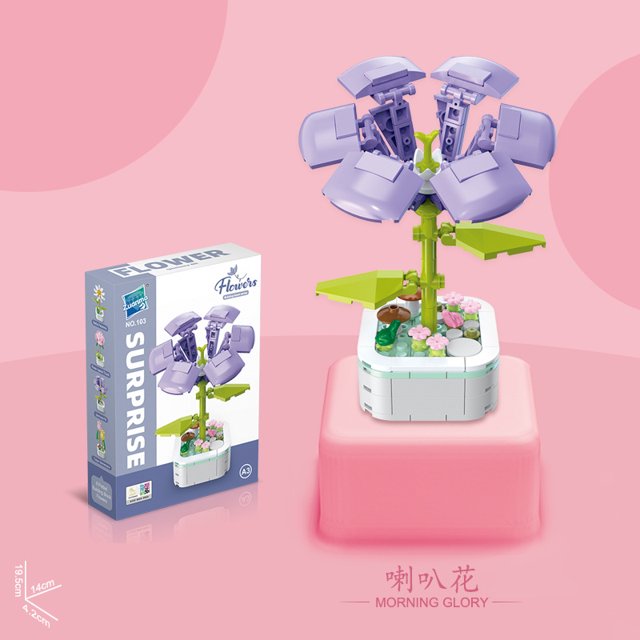 钻马103A-D用时盆栽玫瑰花束小颗粒拼装积木玩具桌面摆件女孩礼物as the picture Deng Xun unisex