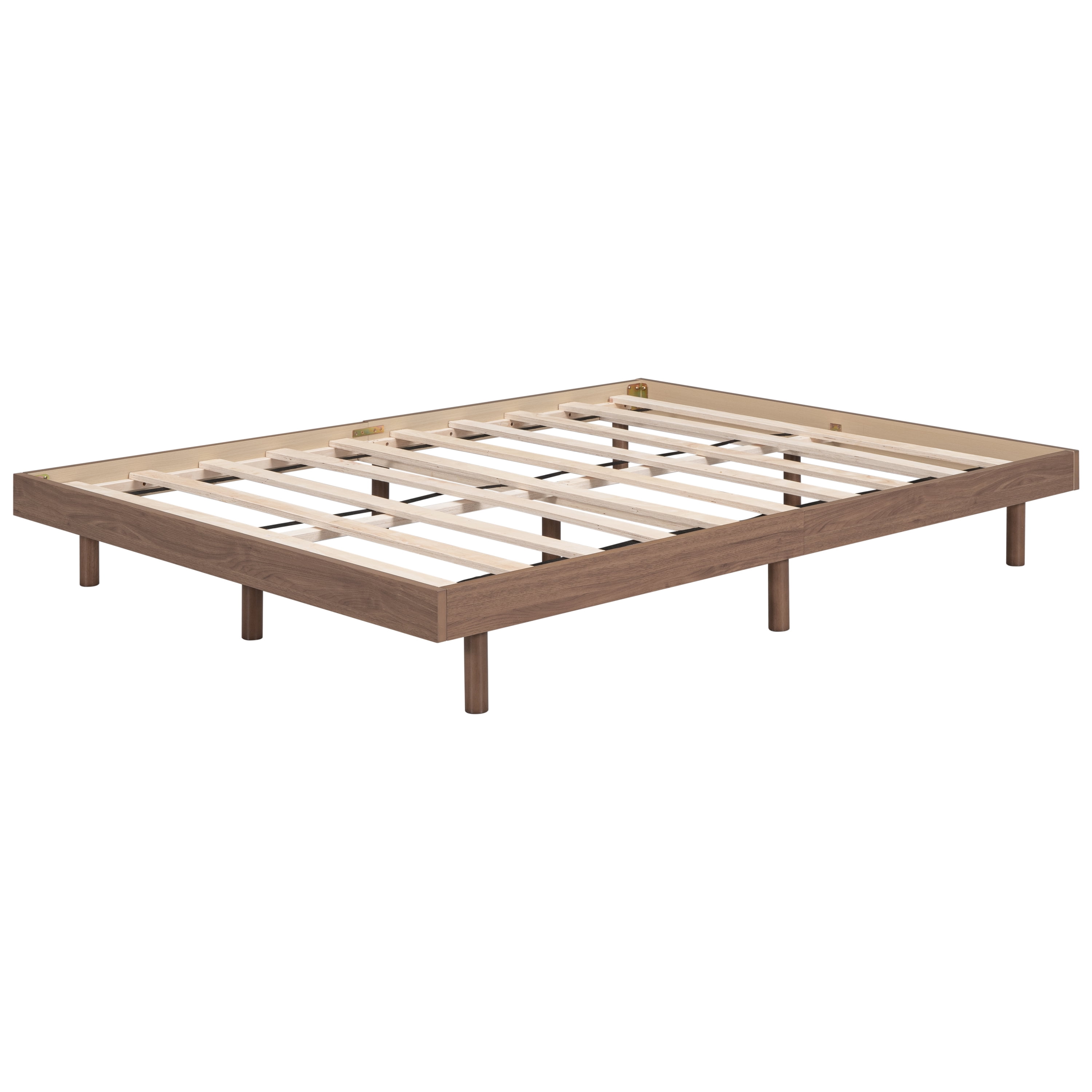 Miniyam Full Platform Bed , Low Profile Wooden Bed with Slats, No Box Spring Needed, Modern Design for Teen, Walnut