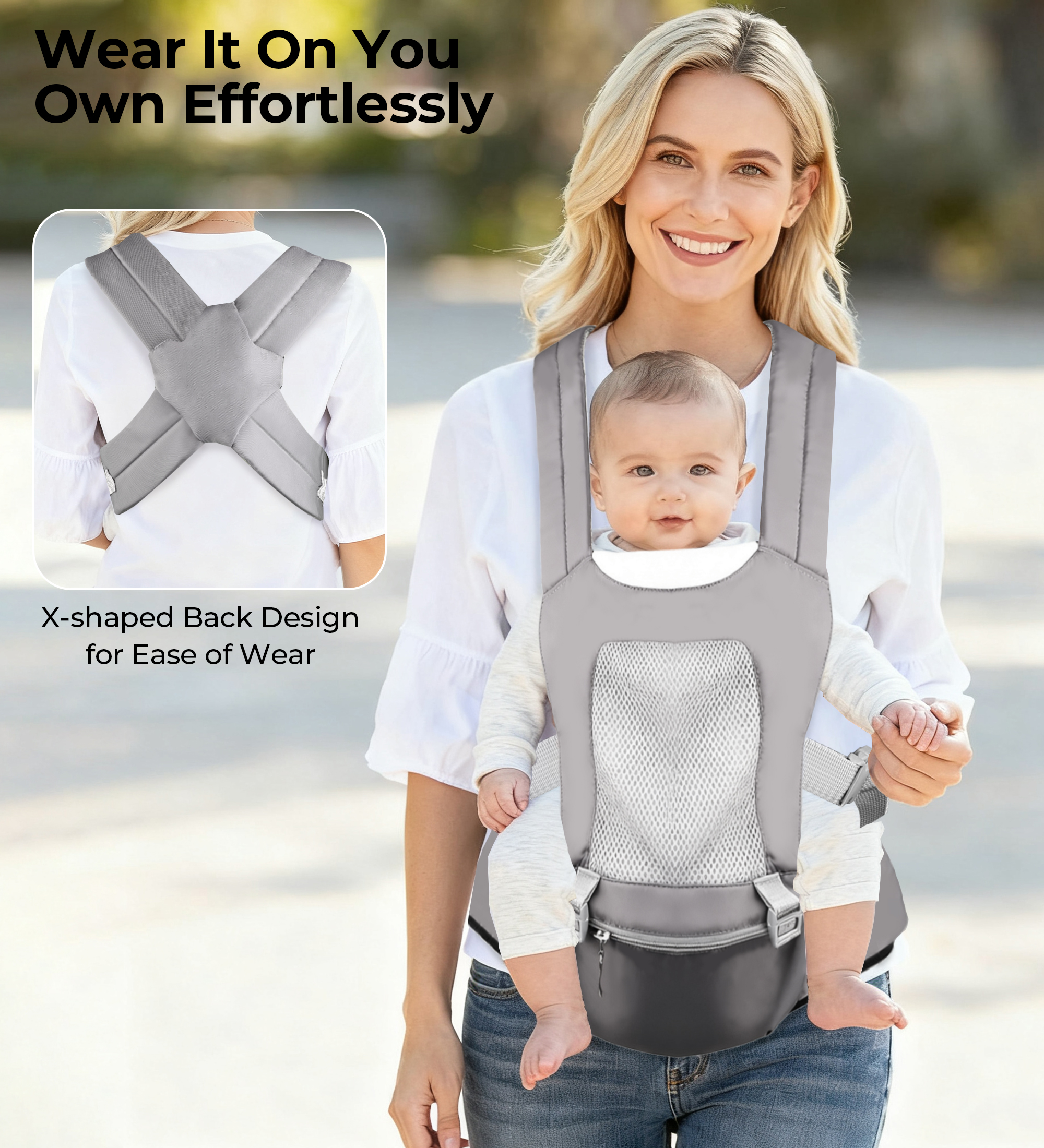 Rupoun Baby Carrier with Hip Seat, 4-Position, Breathable Mesh photo 8