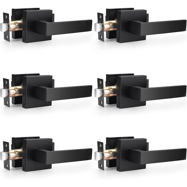 Matte Passage Door Levers Square Hall Closet Door Handles Heavy Duty Interior NonLocking Lever Sets Reversible for Right/Left Handed Door