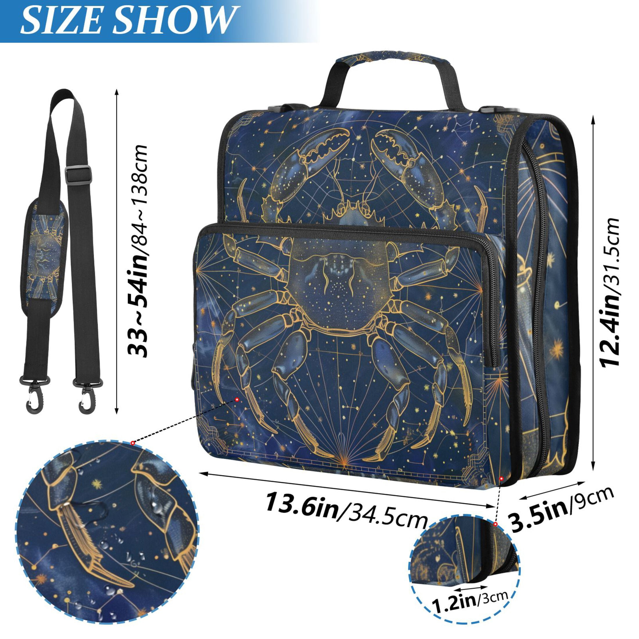 3 Ring Zipper Binder with Shoulder Strap Waterproof Trapper Keeper 2 Inch D-Ring 500 Sheets Capacity Cancer Of Zodiac