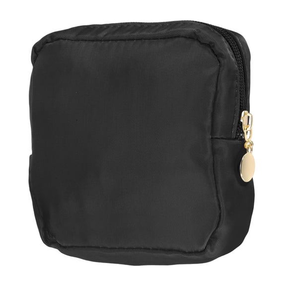 Uxcell Period Bag for Teen Girls Women, Portable Polyester Sanitary Towel Compact Cute Pouch with Zippers, Small Pouch Napkin Storage Pads Holder for Travel, Daily Use, Purse, Black