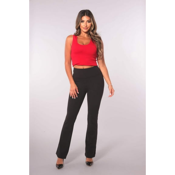 High Waist Soft Brushed Stretch Knit Flare Pants - Black