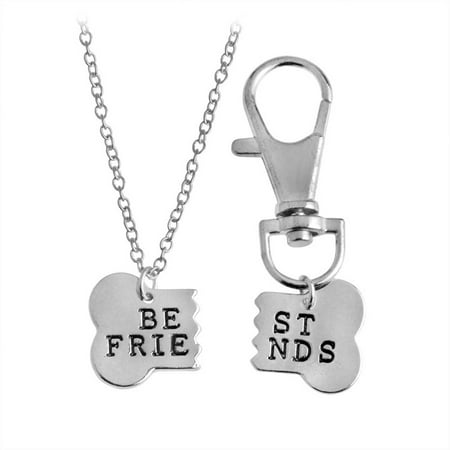 KABOER 2pcs/set Dog Bone Shaped Best Friends Charm Pendant Necklace Keychain Gift for Dog (Dishonored Best Bone Charms)