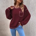 thumbnail image 1 of Camiseta informal de algodón con cuello redondo para mujer, Camiseta de punto con bolsillo Simple, Camiseta holgada de manga larga de murciélago, 2022, 1 of 5