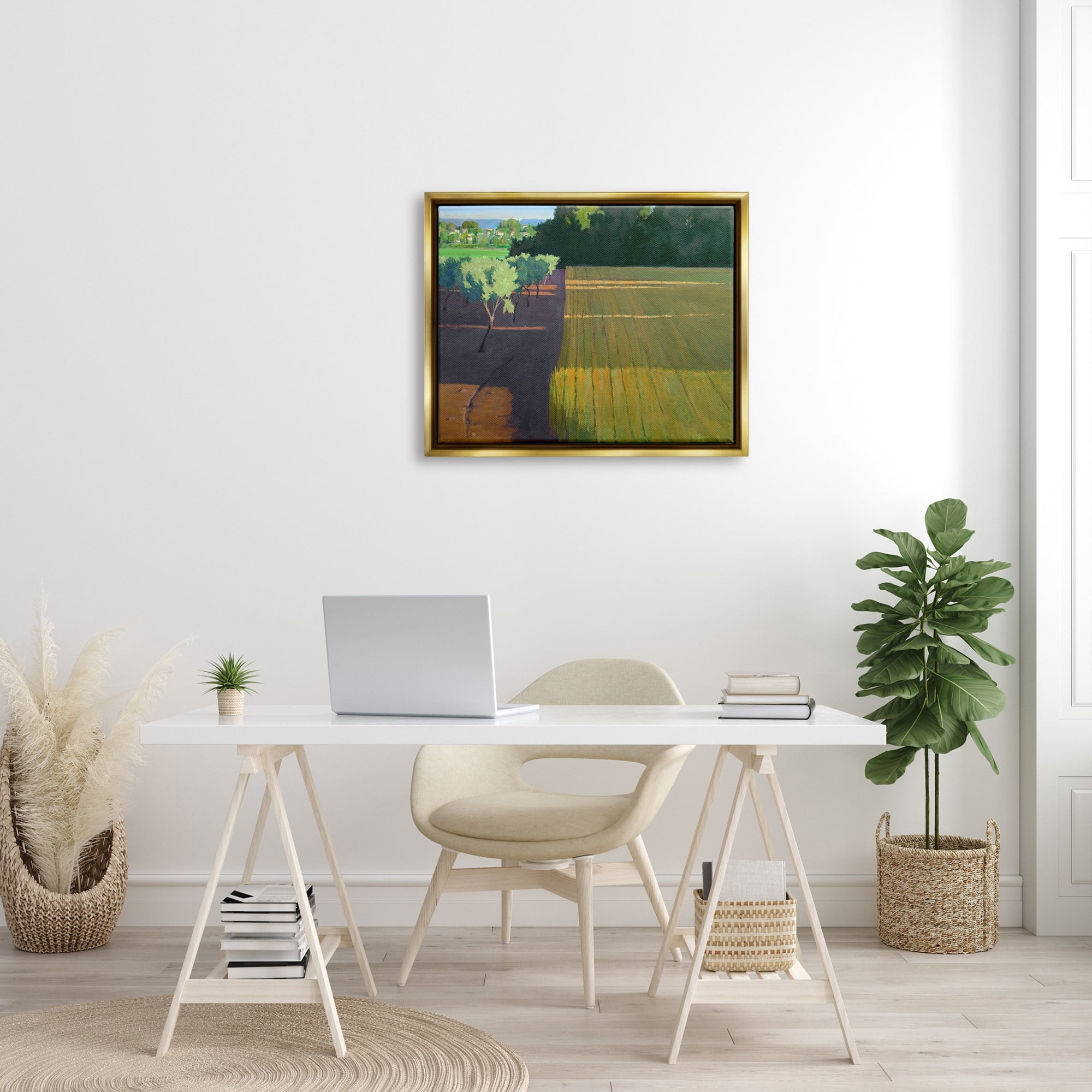 Stupell Industries Orderly Orchard Farm Land Vast Grassland Field Graphic Art Metallic Gold Floating Framed Canvas Print Wall Art, Design by Ian Roberts