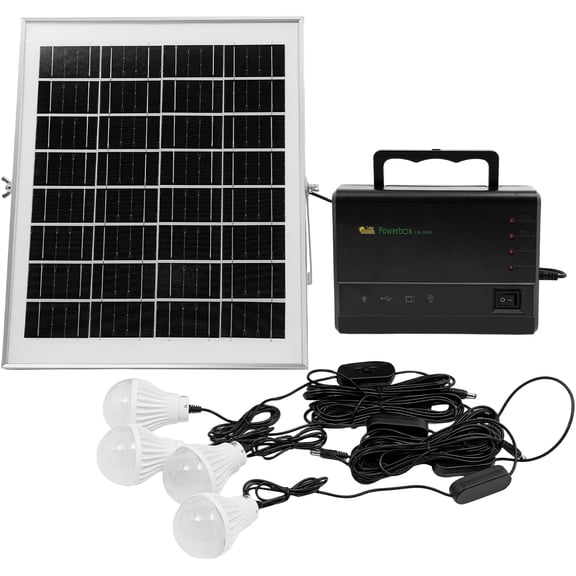 Solar Generator with 4 LED Bulbs & Solar Panel Portable Home Solar Power System Complete Kit, AC 110-240V for Indoor Outdoor Lighting