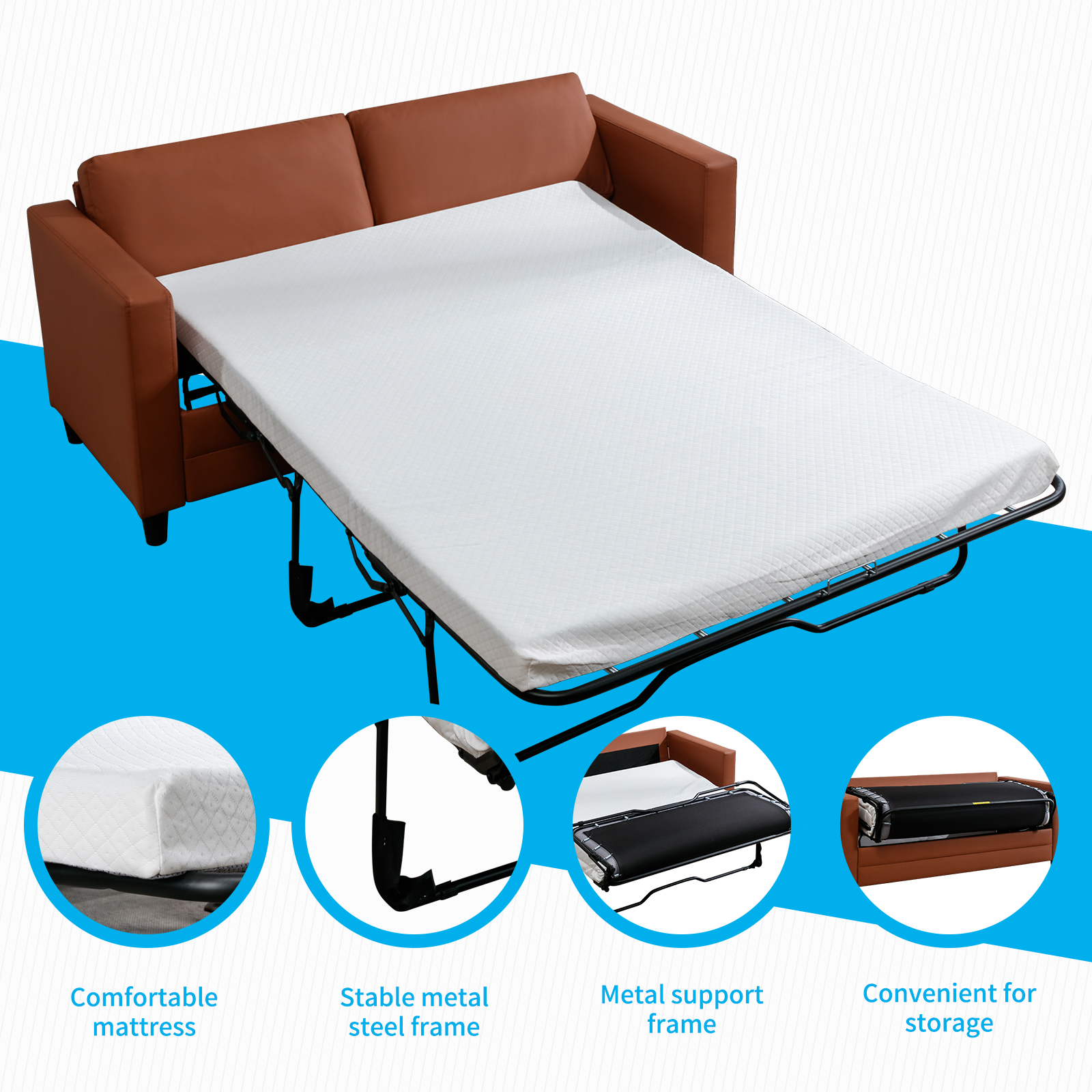 Mjkone Queen Convertible Pull Out Sofa Bed, 2 in 1 Sleeper Couch with