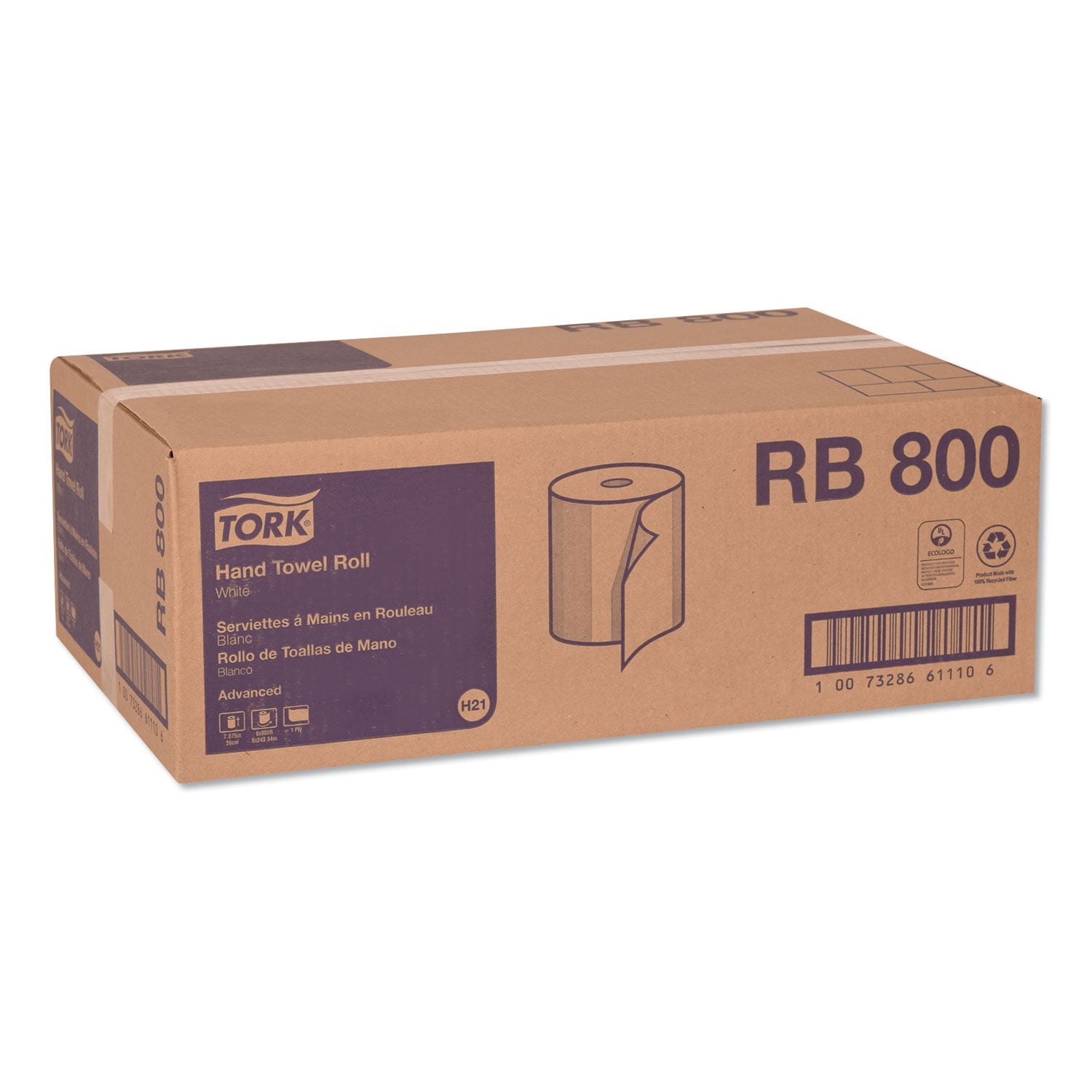 Tork Advanced Hardwound Roll Towel, 7.88" x 800 ft, White, 6 Rolls/Carton -TRKRB800