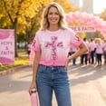 thumbnail image 5 of Graphic Tees for Women Breast Cancer Awareness Pattern Print T Shirts Short Sleeves Crew Neck Casual Tops, 5 of 7