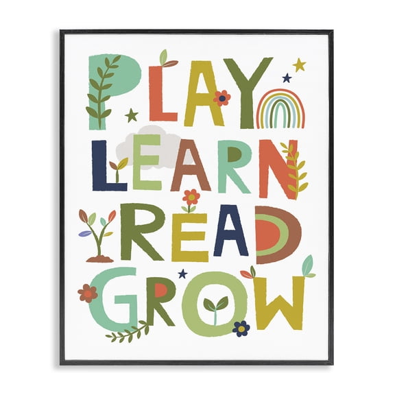 Stupell Industries Bohemian Play Learn Read Grow Typography Black Framed Giclee Art, 16 x 20, by Lisa Perry Whitebutton