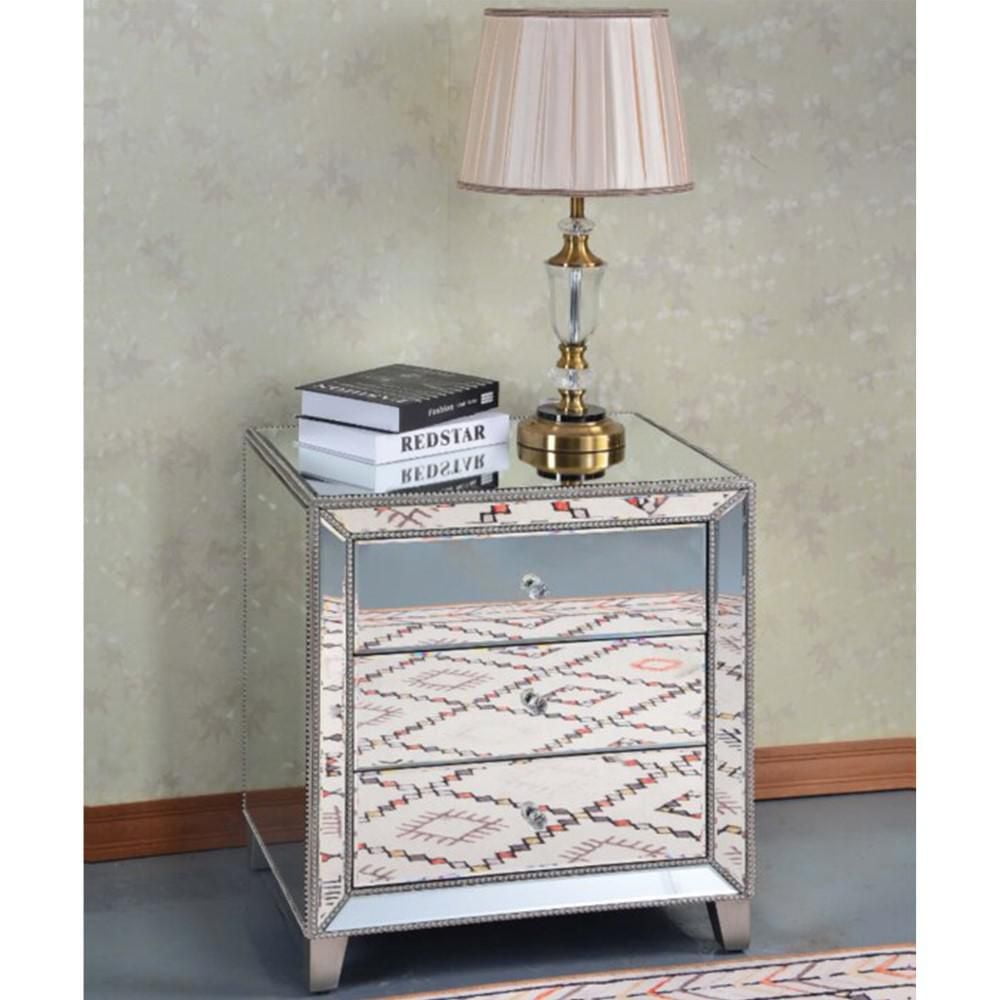 Studded Nightstand with MDF and mirror panels