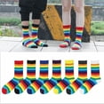 thumbnail image 4 of Calcetines de algodón arcoíris de caña alta, tendencia de moda, calcetines de rayas coloridas de estilo universitario, 4 of 6