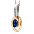 thumbnail image 2 of Gem Stone King 10K Two Tone Gold Blue Created Sapphire and White Diamond Pendant Necklace for Women (0.45 Cttw, Gemstone September Birthstone, Oval 5X3MM, with 18 inch Chain), 2 of 5