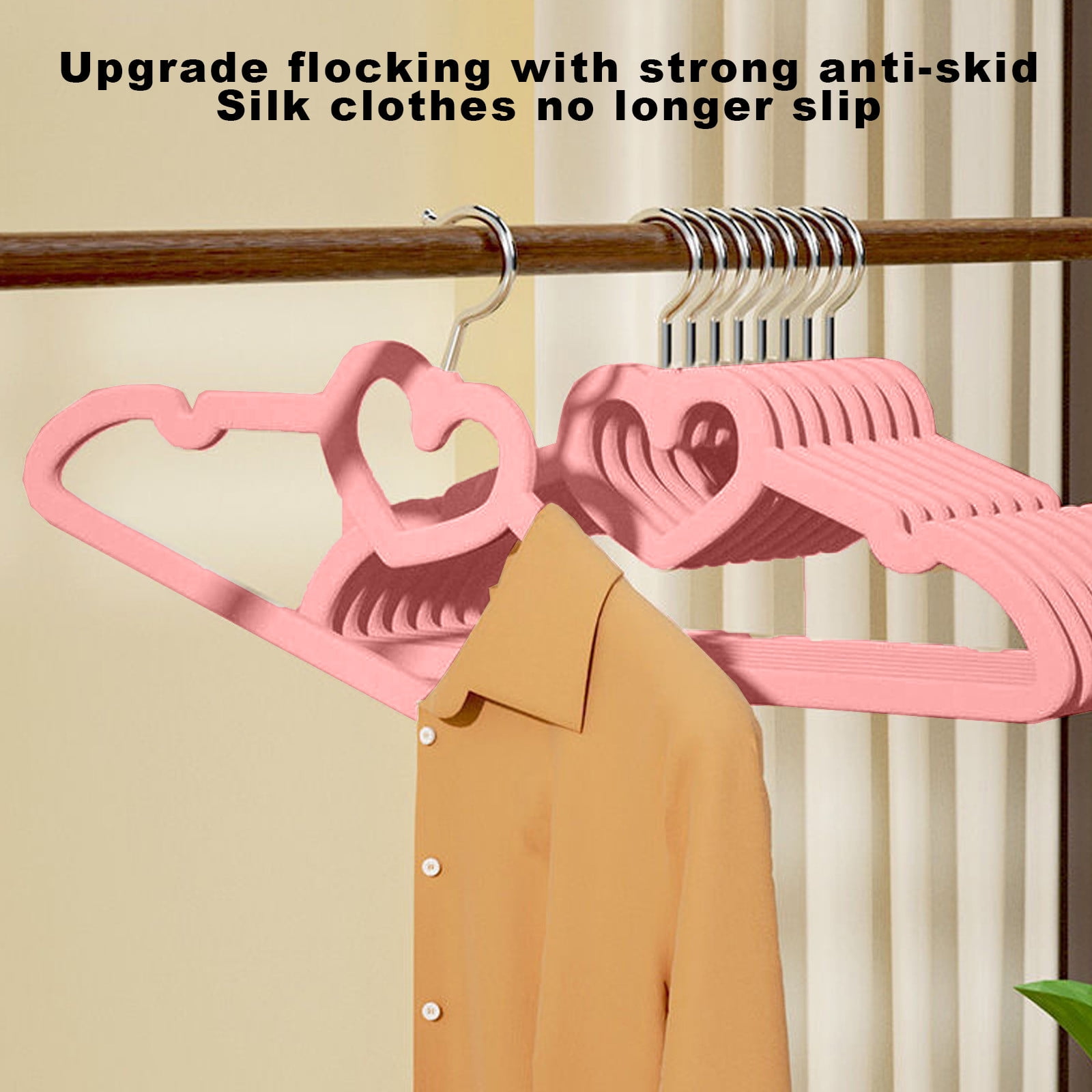 Kabnic 10 Pack Cute Heart Hangers with 360° Swivel Hook, Heavy Duty Velvet Clothes Hangers for Jackets, Pants, Shirts, Suits, Closet Decor (Pink)