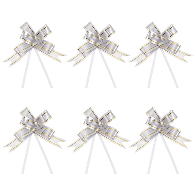 Unique Bargains 13 Inch Pull Bows Ribbon Gift Wrapping String Gold Thread Style Decorative Bow Tie Silver Tone 100 Pack
