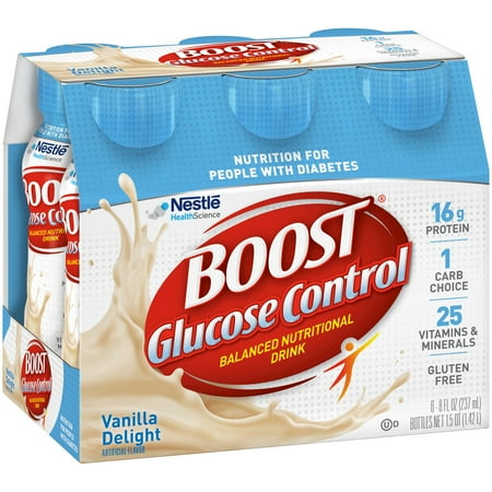 BOOST GLUCOSE CONTROL Nutritional Drink, Vanilla Delight, 8 fl oz Bottle, 6 Pack