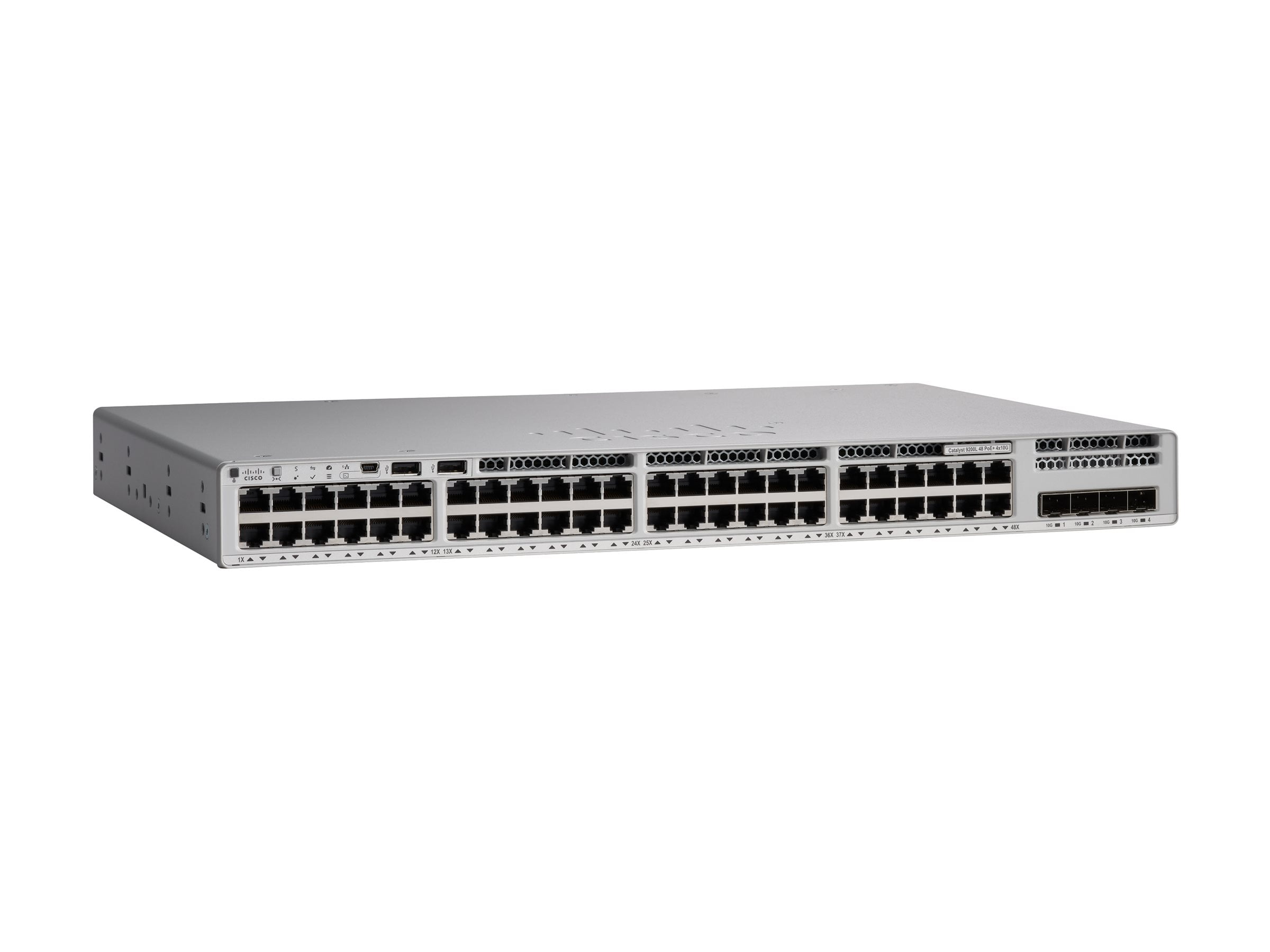 Cisco Catalyst 9200L 48-port Partial PoE+ 4x10G Uplink Switch, Network Essentials - 48 Ports - Manageable - 3 Layer Supported - Modular - 600 W Power Consumption - 370 W PoE Budget - Twisted Pair, ...