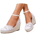 thumbnail image 3 of IWRICH Espadrilles Wedges Sandals for Women Wedge Platform Sandals Closed Toe Ankle Strap Buckle Casual Summer Wedge Heels White 9, 3 of 9