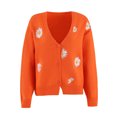 thumbnail image 1 of Qarigey Pelusas Suéter de mujer Patrón de flores de invierno Estampado de manga larga Cuello en V Transpirable Lavable Casual Elegante Suéteres para Prendas para la parte del cuerpo Naranja METRO Qarigey AP012615-27, 1 of 6