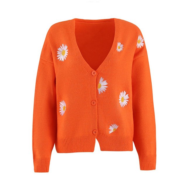 Qarigey Pelusas Suéter de mujer Patrón de flores de invierno Estampado de manga larga Cuello en V Transpirable Lavable Casual Elegante Suéteres para Prendas para la parte del cuerpo Naranja METRO Qarigey AP012615-27
