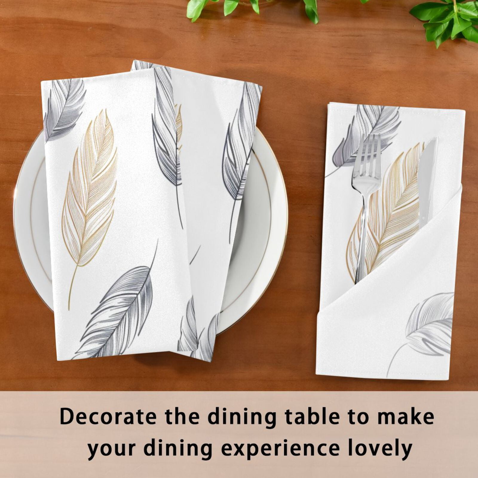 JSTEL Colorful Feathers Cloth Napkins Set of 6, 20x20 Inch Washable and Reusable Napkin for Decoupage Dinner Party Everyday Use