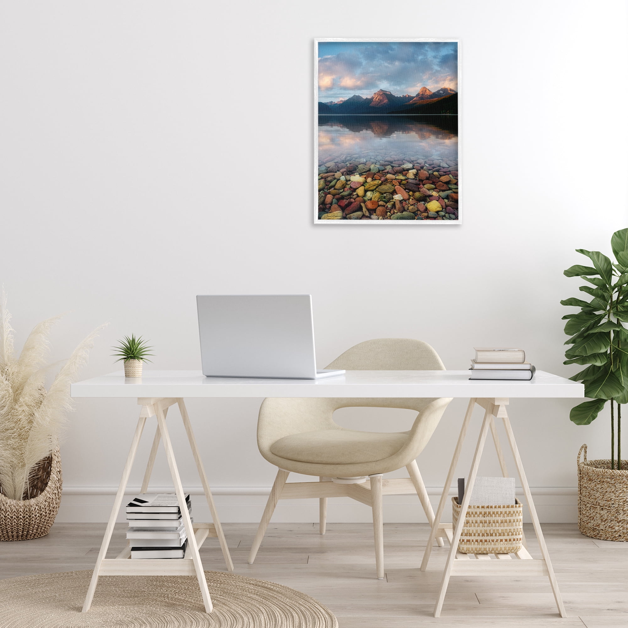 Stupell Industries Clear Water Pebbles Landscape Photography White Framed Art Print Wall Art, 24 x 30