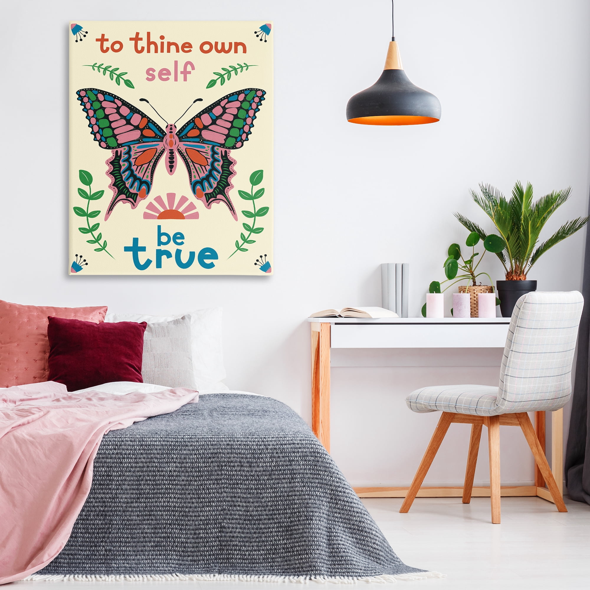 Stupell Industries To Thine Self Be True Phrase Insects Painting Wrapped Canvas Art Print Wall Art, 36 x 48