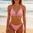thumbnail image 7 of Delconic Women’s Triangle Bikini Set with Adjustable Halter Top and Tie Side Bottoms Striped Print Two Piece Swimsuit for Beach Pool, 7 of 7