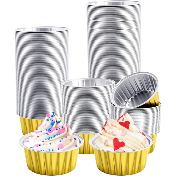 150 Pcs Aluminum Foil Baking Cups,4.2 oz Disposable Baking Cups,Mini Cupcake Liners Cups,Disposable Ramekins Cupcake Cups Muffin Liners for Pudding,Souffle,Wedding,Birthday,Party