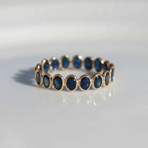 1.50Ct Oval Lab Created Blue Sapphire Eternity Band Ring 14K Yellow Gold Plated