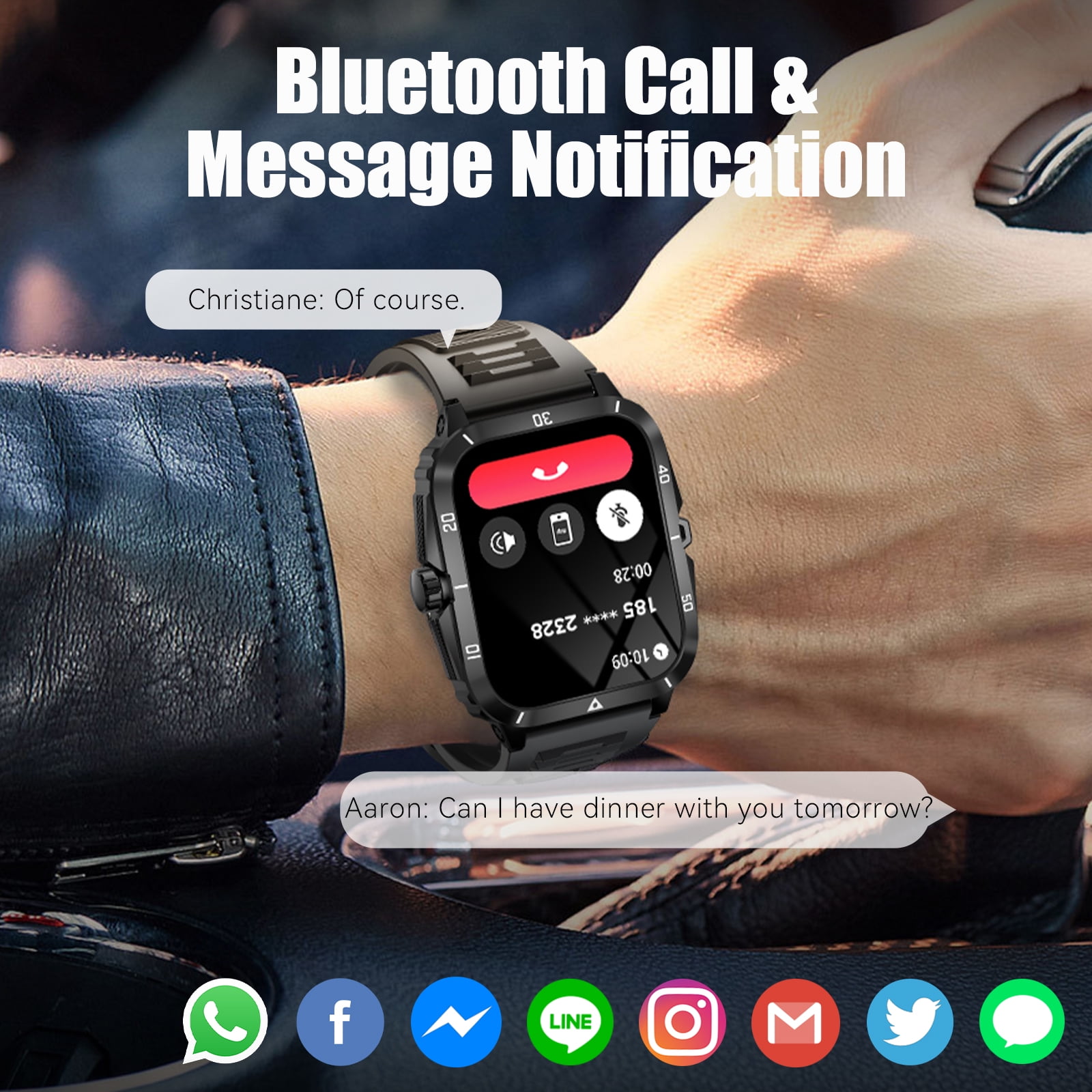XAXRE KT71 Smart Watches for Men (Call Receive/Dial), 3ATM Waterproof, 1.96" HD Large Screen Smartwatches, Rugged Smartwatch for Android iOS