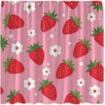 thumbnail image 2 of Lovely Strawberry Shower Curtain - Pink White Floral Red Strawberry Green Leaf, Modern Simple Summer Fruit Aesthetic, Girly Fabric Bath Curtain with Hook, Ideal for Playful and Fun Bathrooms, 2 of 3