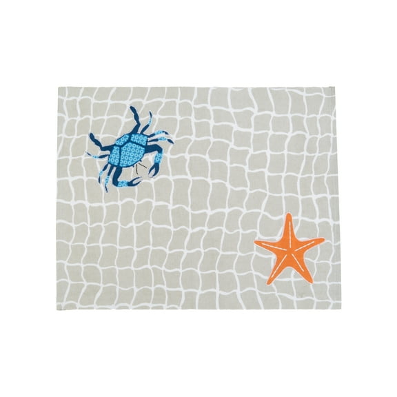 Crab Net Single Placemat Coastal Ocean Beach Nautical White, 14" x 20"