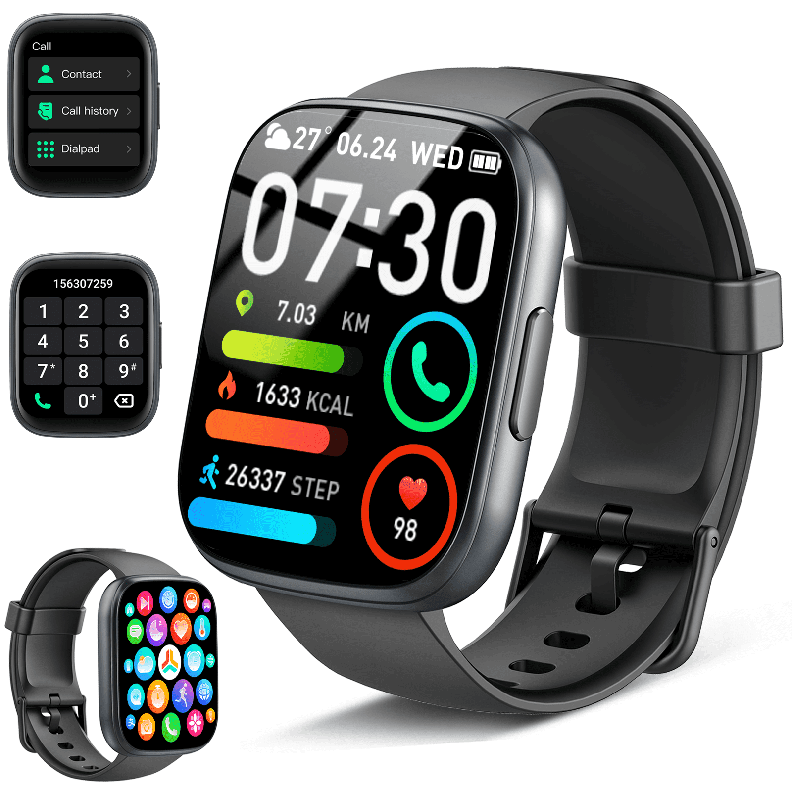 Smart Watch for Men Women, 1.95" AMOLED Display Fitness Tracker 5.3 Bluetooth Call & Text, IP68 Waterproof Smartwatch 100+ Sport Modes, Smart Watches Compatible with iPhone/Android