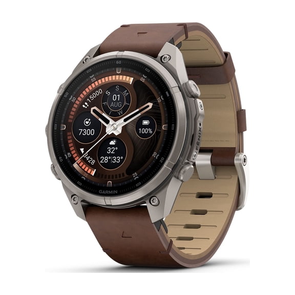 Garmin fenix 9 Pro – inReach, 47 mm Titanium with Walnut Leather Band