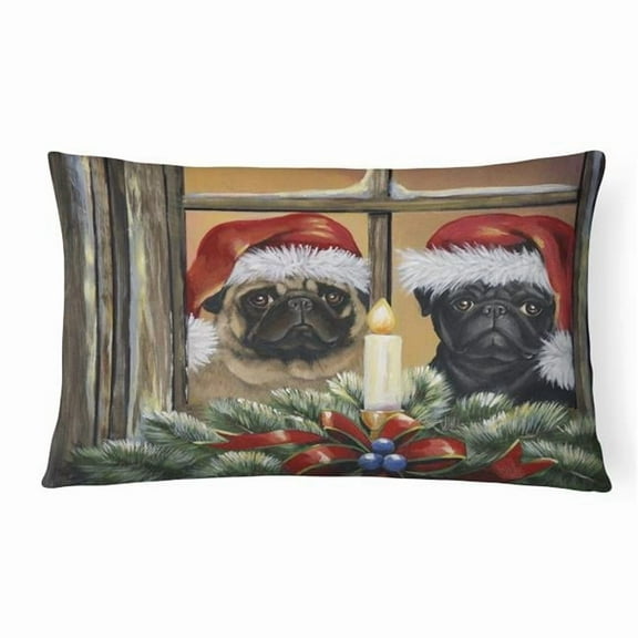 12 x 3 x 16 in. Pug Christmas Anticipation Canvas Fabric Decorative Pillow