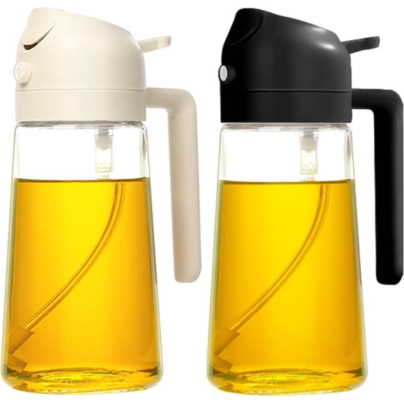 2Pcs Olive Oil Dispenser, 2 in 1 Oil Sprayer for Cooking, 16oz/470ml Glass Oil Spray Bottle