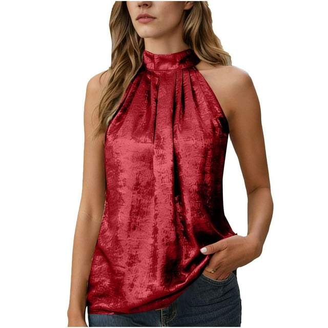 Floleo Débardeur Sans Manches à Col Montant pour Femme, Tenue de Fête, Superposition, Décontracté, Élégant, Confortable, Respirant, Polyvalent, Incontournable de la Garde-Robe, Tendance (Rouge, M)