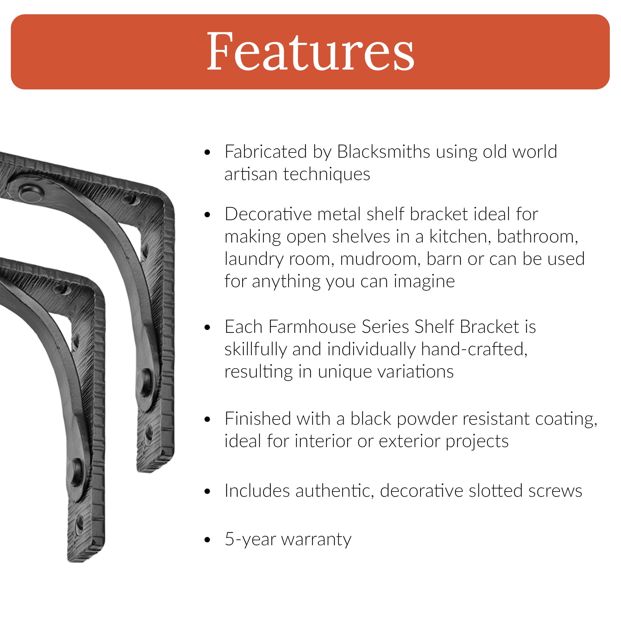 2 Pack Black Shelf Bracket 5 inch by 4 inch Decorative Shelf Brackets, Metal Shelf Brackets & Supports Cast Iron Shelf Brackets Small Shelf Bracket The Farmhouse Series by Borderland Rustic Hardware…