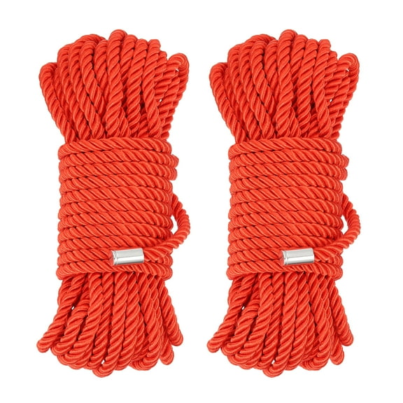 Silk Rope, Nylon Twisted Satin Cord Braided 32ft 8mm Red, 2 Pack