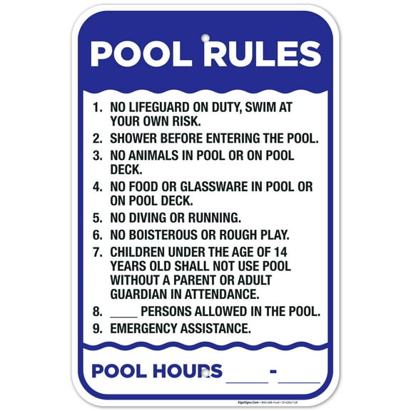 Sigo Signs Pool Rules Aluminum Sign 12 x 18 in