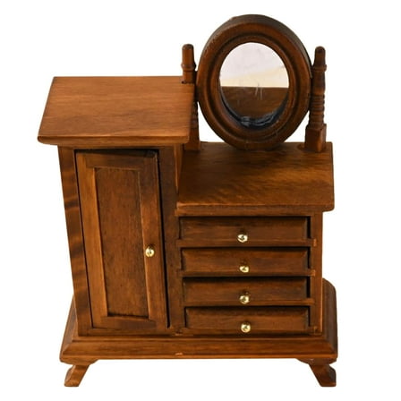 WRITWAA Wooden Miniature Dollhouse Dresser Desk Light Brown Small Furniture 1 Piece for Doll Accessories