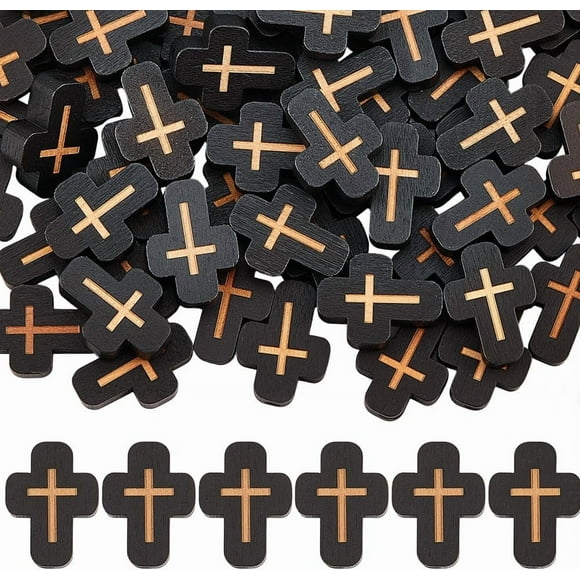 1 caja de 80 cuentas de madera, dijes de Pascua, pequeño crucifijo negro, mini crucifijos, separadores.