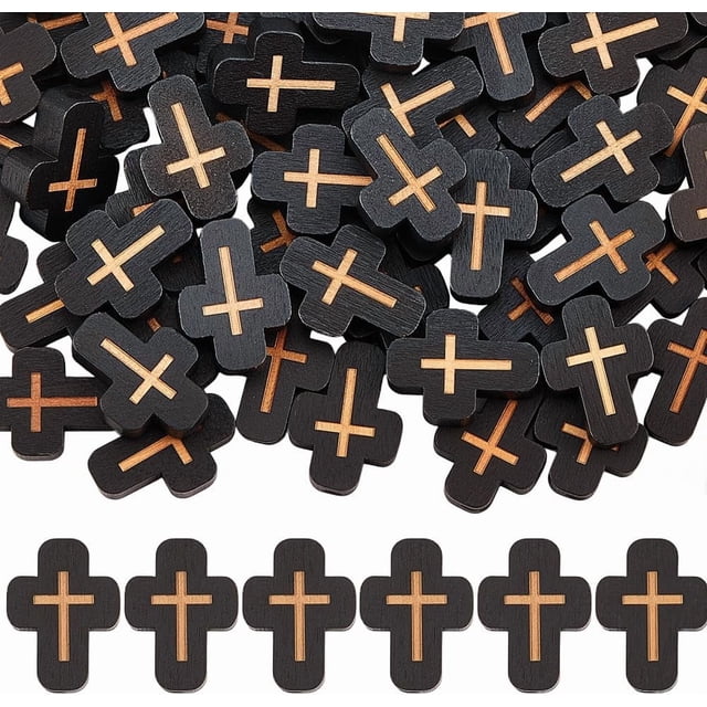 1 caja de 80 cuentas de madera, dijes de Pascua, pequeño crucifijo negro, mini crucifijos, separadores.