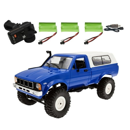 VSFAOV RC Rock Crawler WPL C24 RTR 1/16 Pickup Trucks Blue with LED Lights Four Wheel Drive Climbing 2.4Ghz 4x4 Off-Road RC Semi Trucks All Terrain Car
