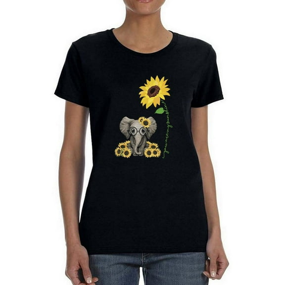 Elephant Sunflowers Shaped T-Shirt Women -Smartprints Designs, Female 3X-Large